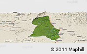 Satellite Panoramic Map of Gbehlay, shaded relief outside