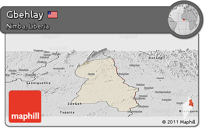Shaded Relief Panoramic Map of Gbehlay, desaturated
