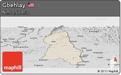 Shaded Relief Panoramic Map of Gbehlay, desaturated