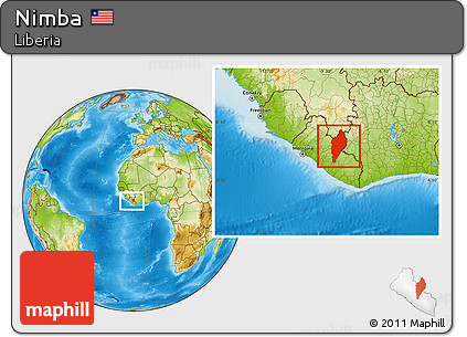 Physical Location Map of Nimba, within the entire country