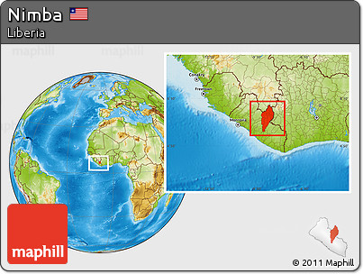 Physical Location Map of Nimba, within the entire country