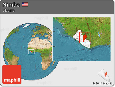 Satellite Location Map of Nimba, highlighted country, within the entire country