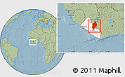 Savanna Style Location Map of Nimba, highlighted country, within the entire country, hill shading