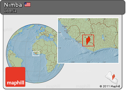 Savanna Style Location Map of Nimba, hill shading