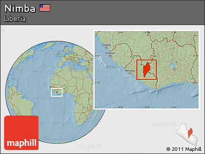 Savanna Style Location Map of Nimba, hill shading