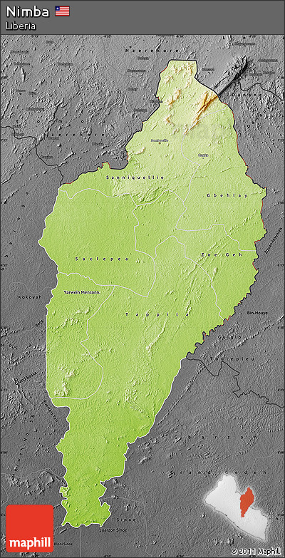 Physical Map of Nimba, darken, desaturated