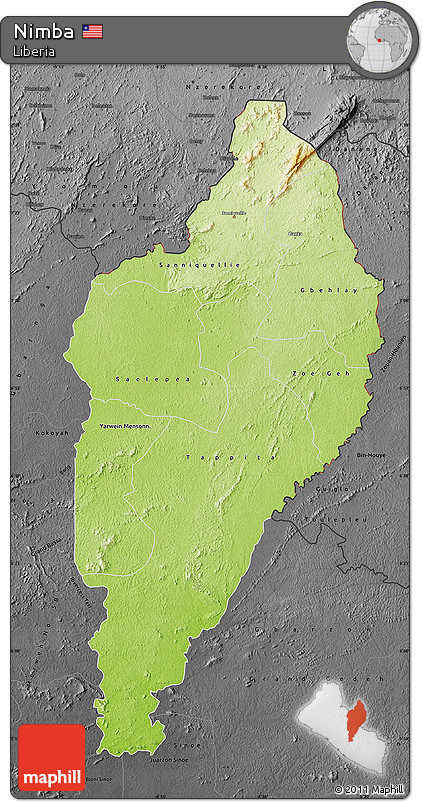 Physical Map of Nimba, darken, desaturated