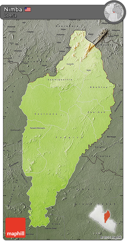 Physical Map of Nimba, darken, semi-desaturated