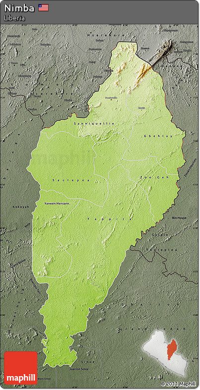 Physical Map of Nimba, darken, semi-desaturated