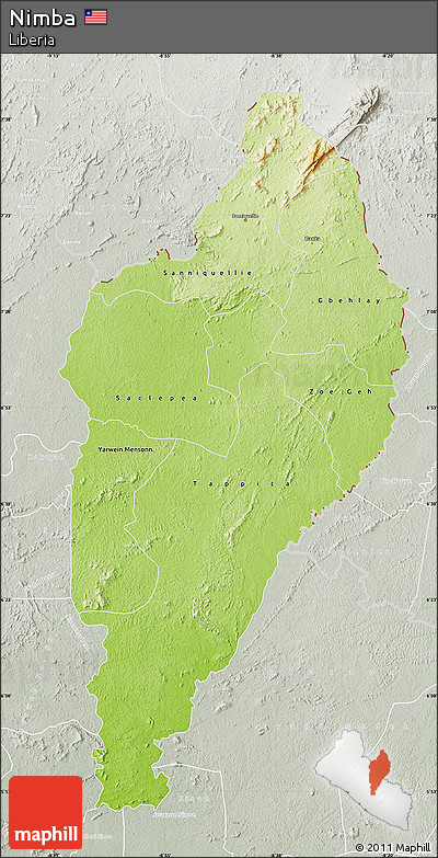 Physical Map of Nimba, lighten, semi-desaturated