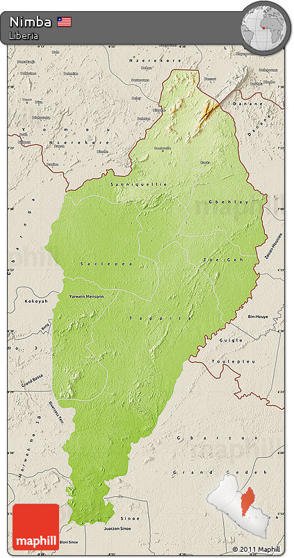 Physical Map of Nimba, shaded relief outside