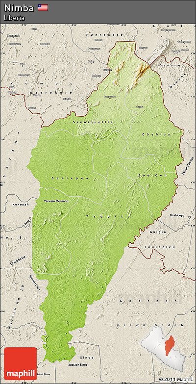 Physical Map of Nimba, shaded relief outside