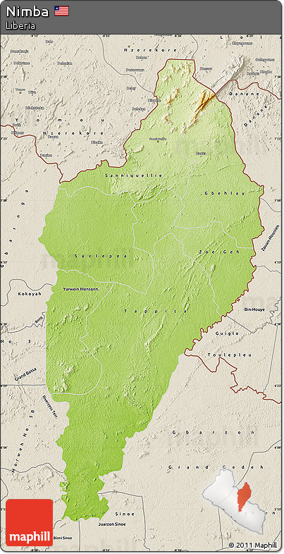 Physical Map of Nimba, shaded relief outside
