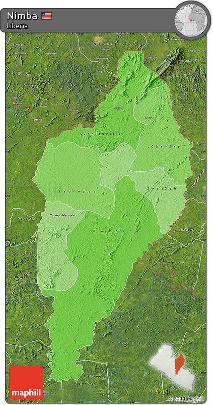 Political Shades Map of Nimba, satellite outside