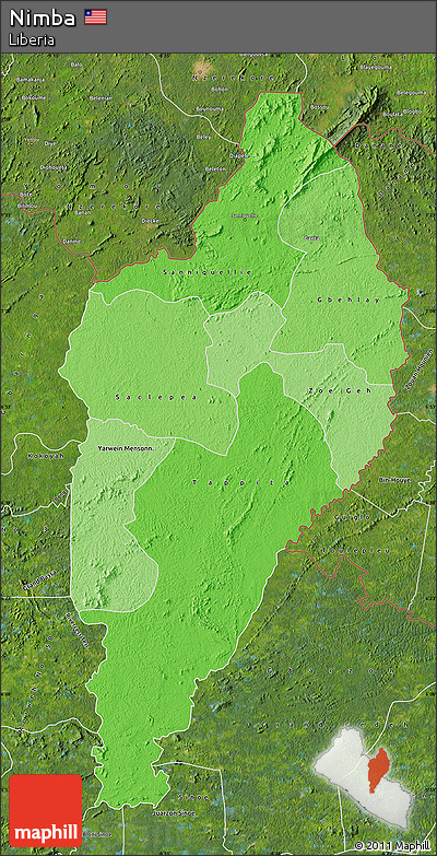 Political Shades Map of Nimba, satellite outside