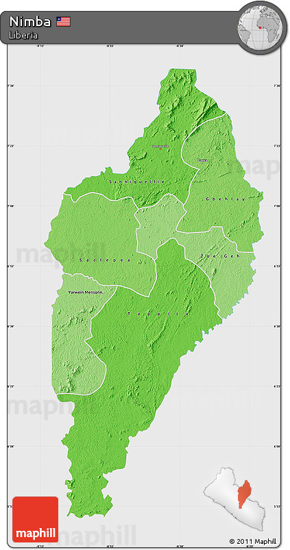 Political Shades Map of Nimba, single color outside