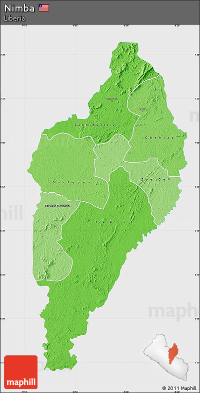 Political Shades Map of Nimba, single color outside