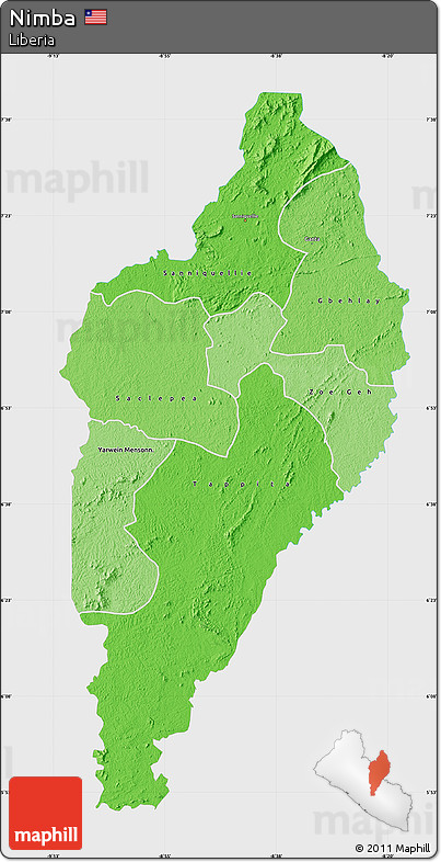 Political Shades Map of Nimba, single color outside