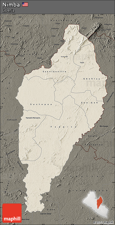 Shaded Relief Map of Nimba, darken