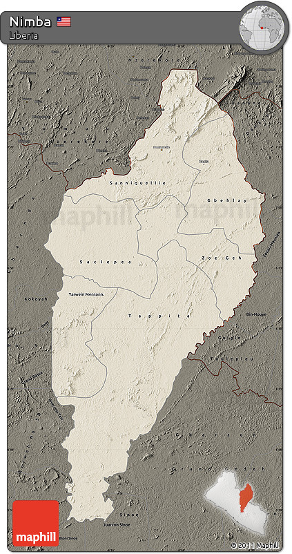 Shaded Relief Map of Nimba, darken