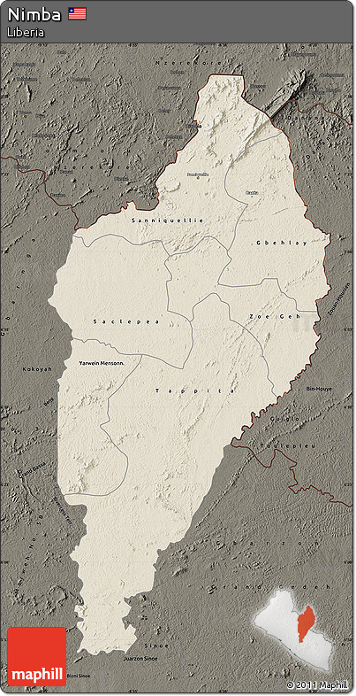 Shaded Relief Map of Nimba, darken