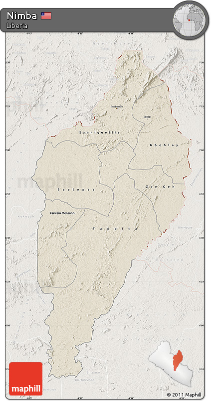 Shaded Relief Map of Nimba, lighten