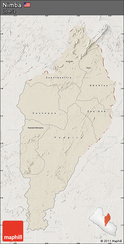 Shaded Relief Map of Nimba, lighten
