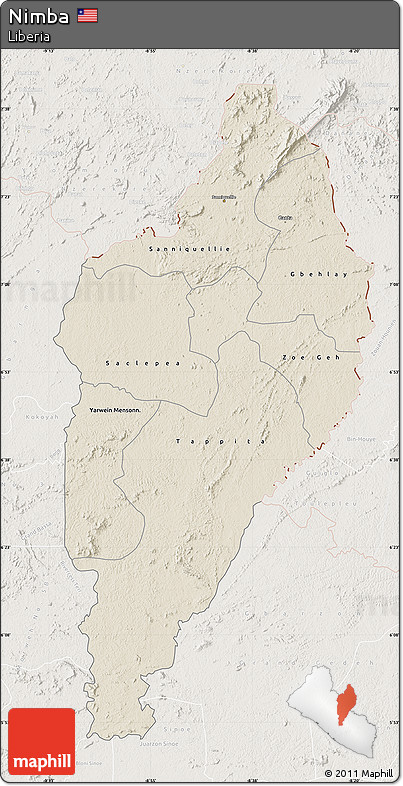 Shaded Relief Map of Nimba, lighten