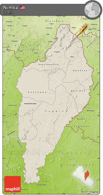 Shaded Relief Map of Nimba, physical outside