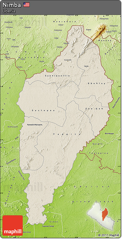 Shaded Relief Map of Nimba, physical outside