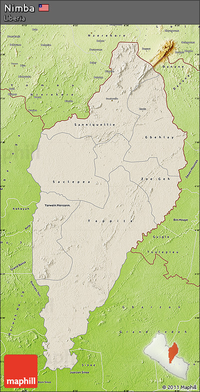 Shaded Relief Map of Nimba, physical outside