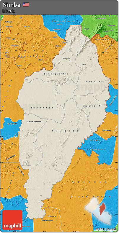 Shaded Relief Map of Nimba, political outside
