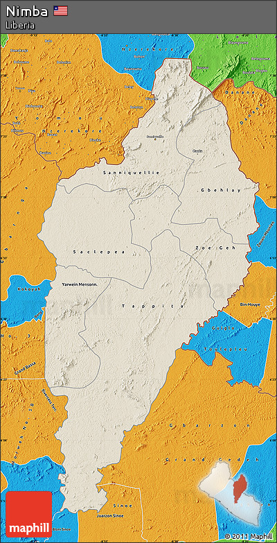 Shaded Relief Map of Nimba, political outside