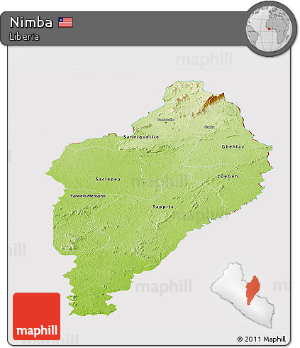 Physical Panoramic Map of Nimba, cropped outside