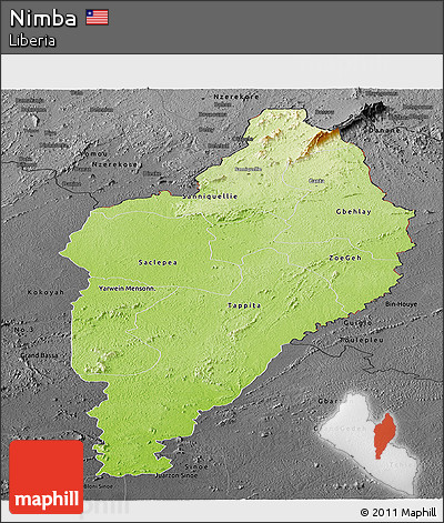 Physical Panoramic Map of Nimba, darken, desaturated