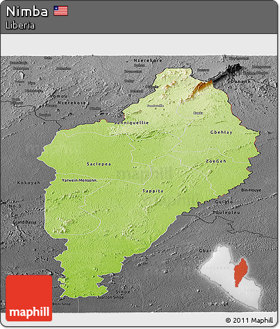 Physical Panoramic Map of Nimba, darken, desaturated