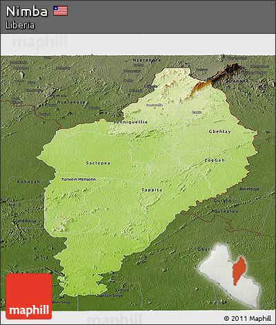 Physical Panoramic Map of Nimba, darken