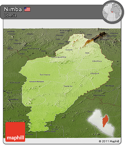 Physical Panoramic Map of Nimba, darken