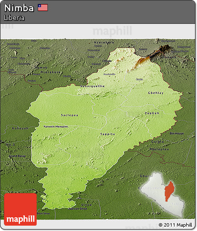Physical Panoramic Map of Nimba, darken