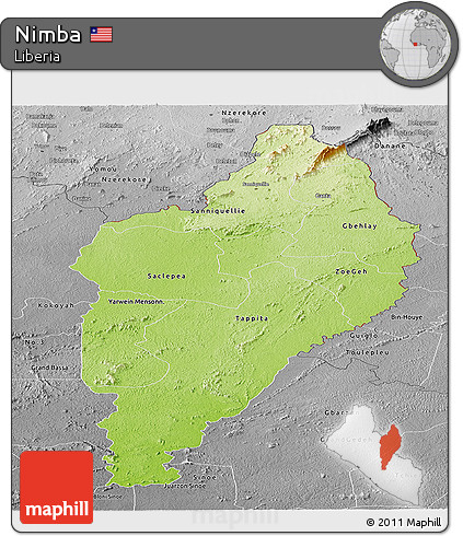 Physical Panoramic Map of Nimba, desaturated