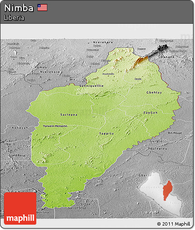 Physical Panoramic Map of Nimba, desaturated