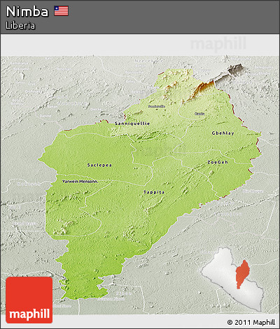 Physical Panoramic Map of Nimba, lighten, semi-desaturated
