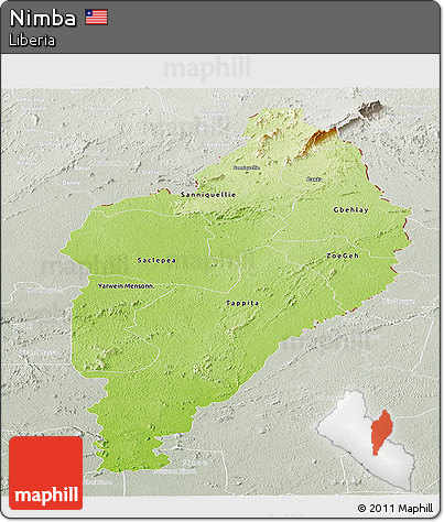 Physical Panoramic Map of Nimba, lighten, semi-desaturated