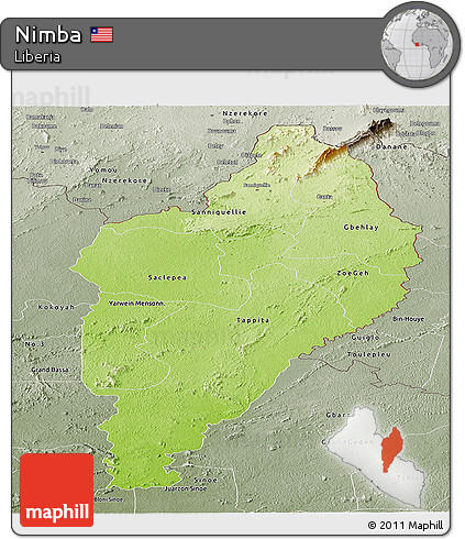 Physical Panoramic Map of Nimba, semi-desaturated