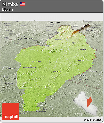 Physical Panoramic Map of Nimba, semi-desaturated