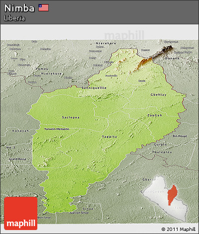 Physical Panoramic Map of Nimba, semi-desaturated