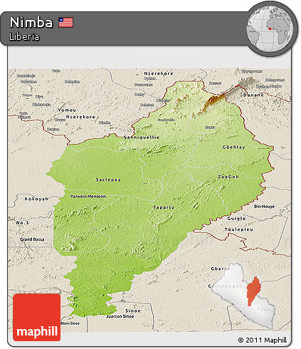 Physical Panoramic Map of Nimba, shaded relief outside