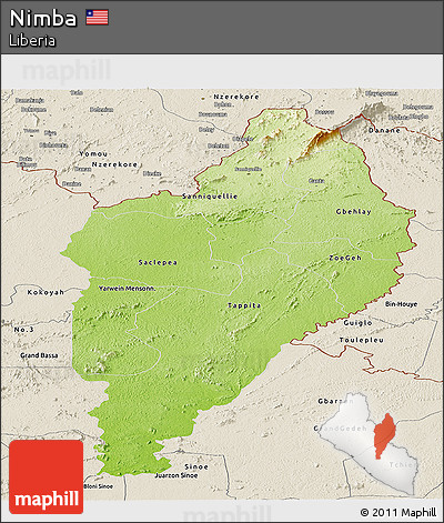 Physical Panoramic Map of Nimba, shaded relief outside