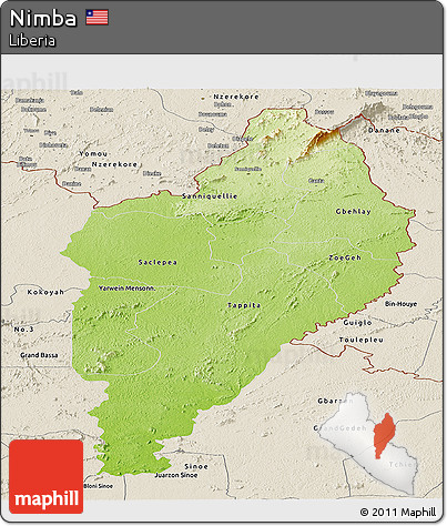 Physical Panoramic Map of Nimba, shaded relief outside