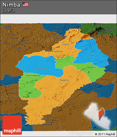 Political Panoramic Map of Nimba, darken